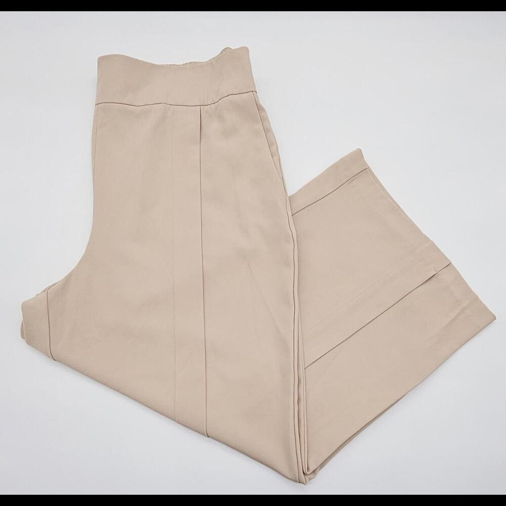 ZARA Women's Wide Leg Pull-on Cropped Ankle Pants Pockets Khaki